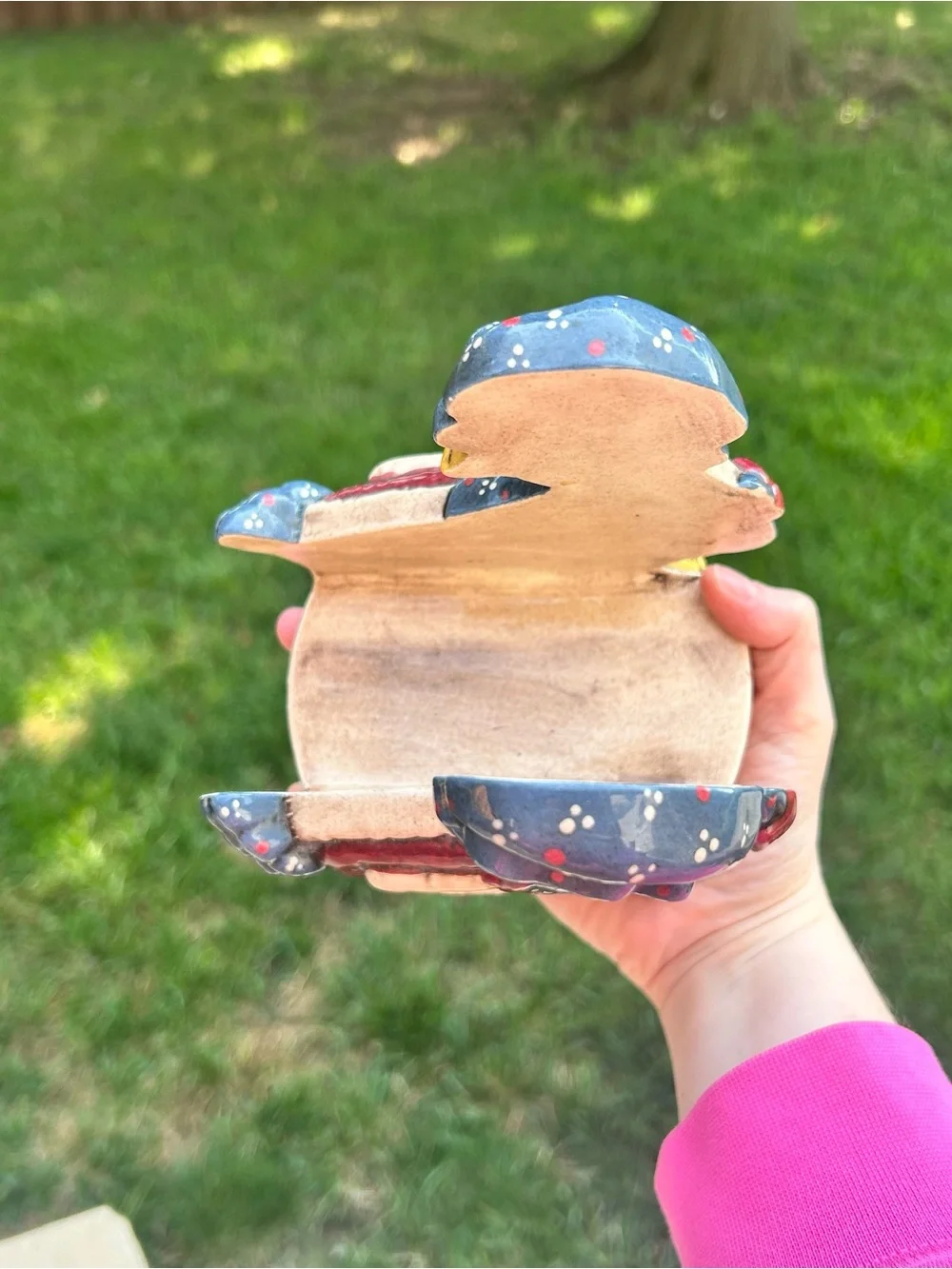 Handmade Ceramic Duck Napkin Holder Red White Blue Patriotic Decor